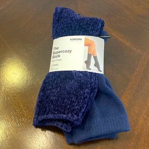 New.  2 pairs Sonoma The Supercozy Sock boot crew Navy women’s 9-11